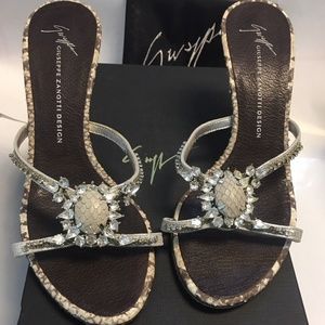 Giuseppe Zanotti Grey Snake Skin Crystal Sandals